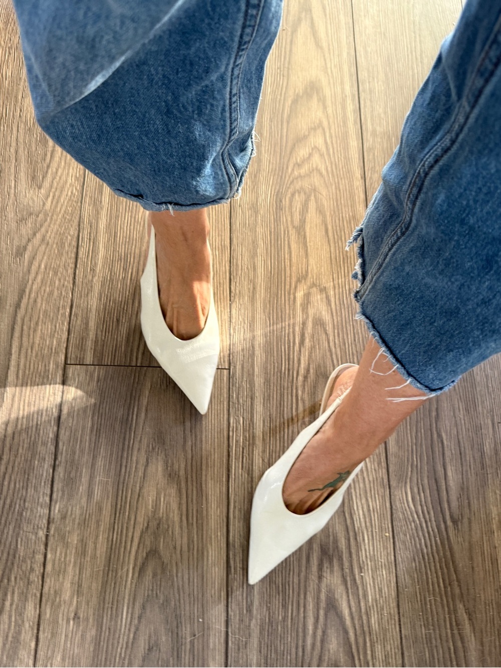 Classic Pointed Toe White Slingback Heels